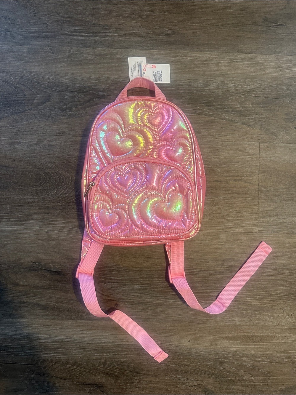 Girls Pink Holographic Heart Mini Backpack